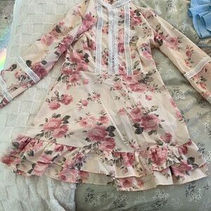 SHEIN Pink Floral Lace Dress
